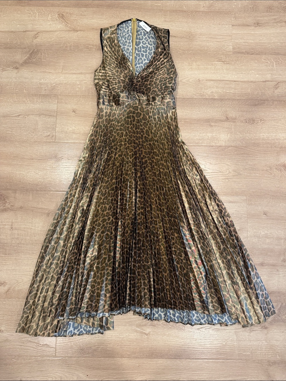 A.L.C. Brown Leopard Print Pleated Midi Dress